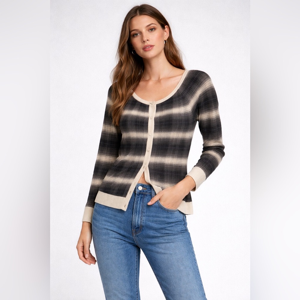Marc by Marc Jacobs Size L Silk & Cashmere Button-Down Striped Cardigan